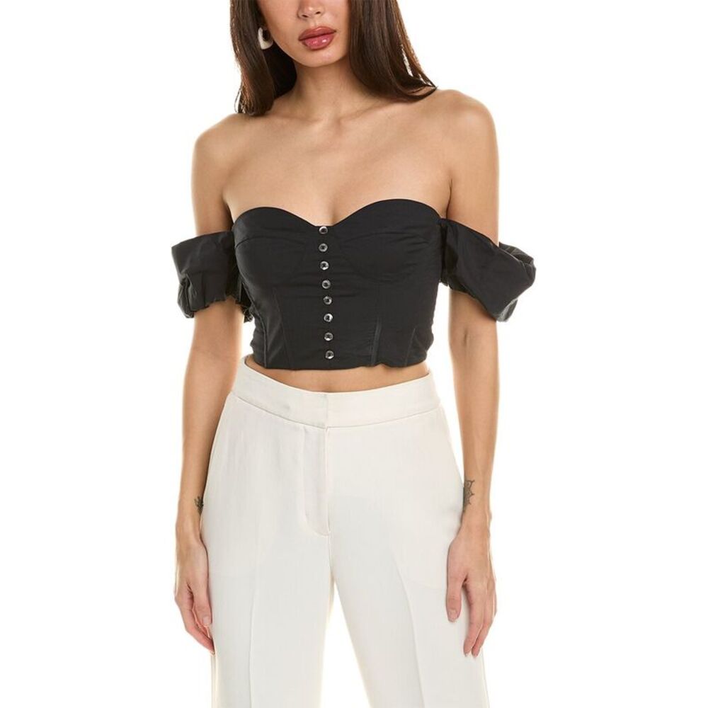 STAUD Bouvier Black Off-Shoulder Top